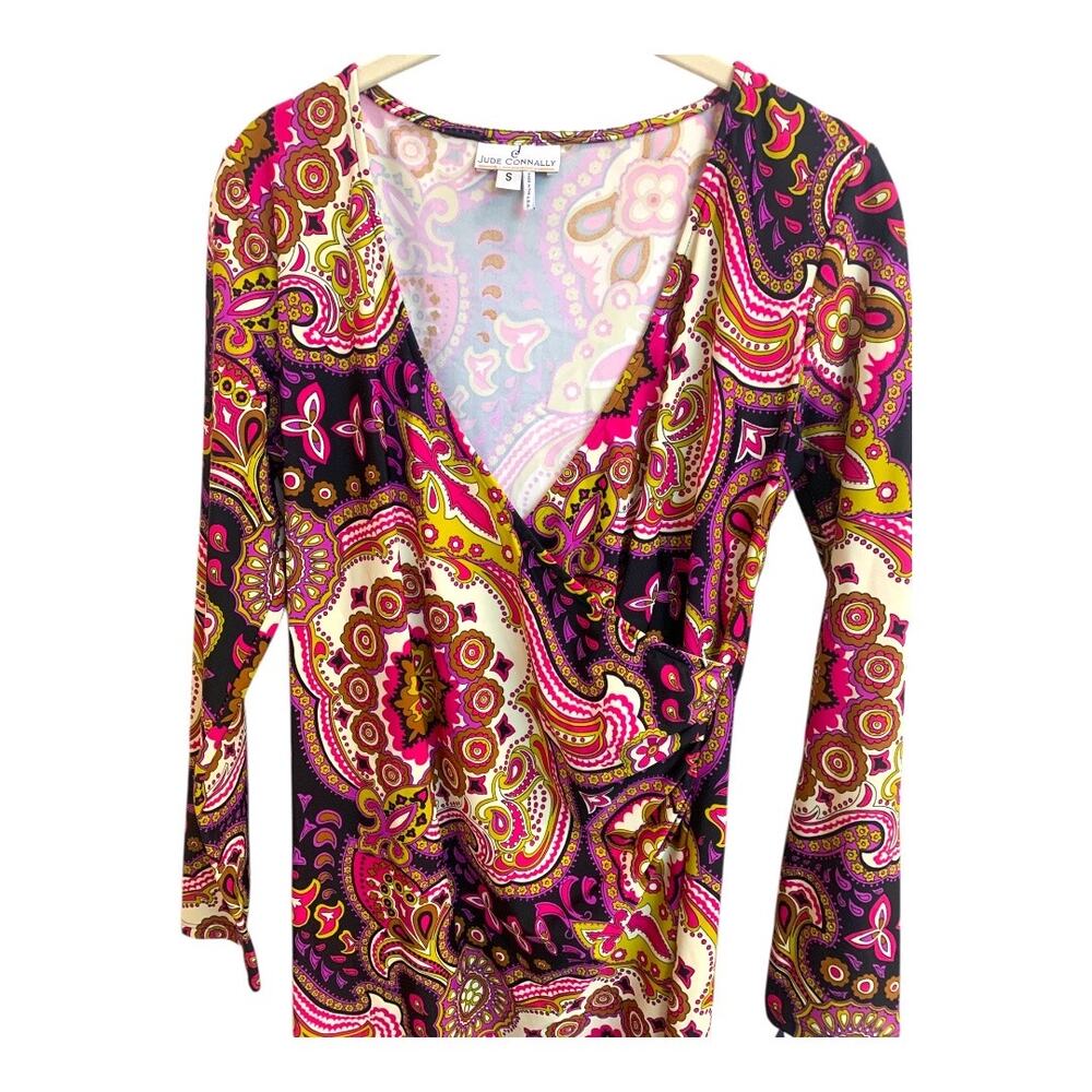 Jude Connally Diane Medallion Paisley Faux Wrap Dress sz Small NWT - Picture 4 of 8